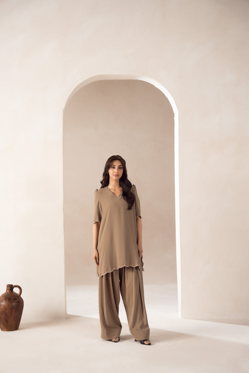 Camel Porcelain Georgette Co-Ord Set