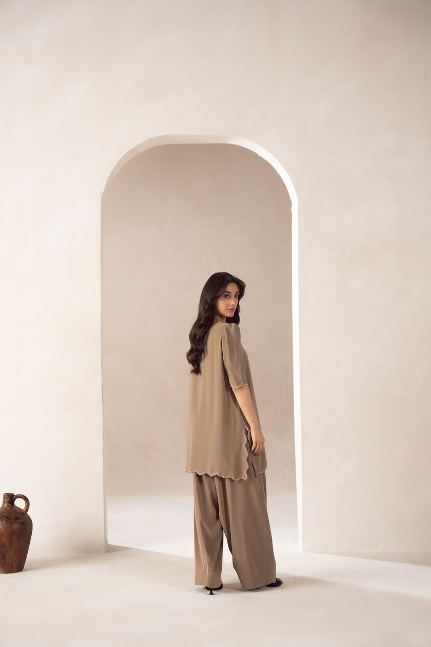 Camel Porcelain Georgette Co-Ord Set