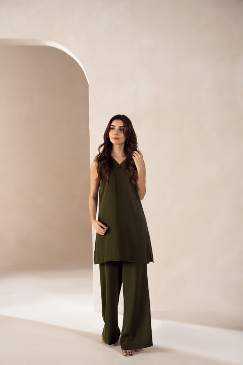 Forest Olive Georgette Co-Ord Set
