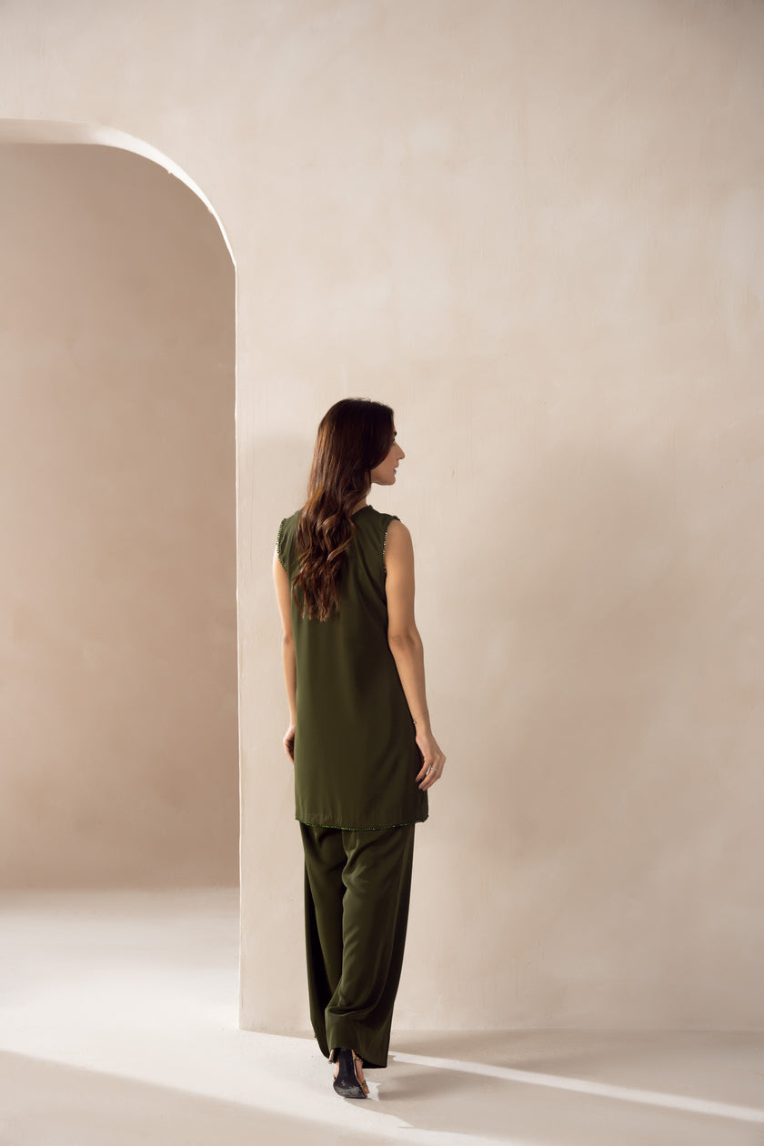 Forest Olive Georgette Co-Ord Set